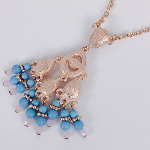 VTG Signed Joan Rivers Chandelier Pendant Necklace Howlite Gemstone Glass Beads - Picture 8 of 12